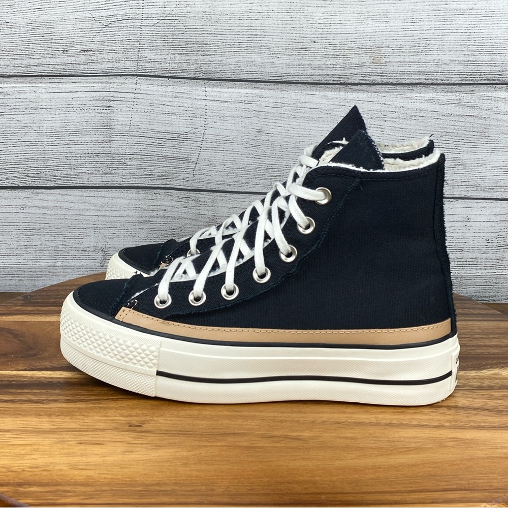 Converse Chuck Taylor All Star Raw Edge Platform High Black Champagne Tan Sz 6.5